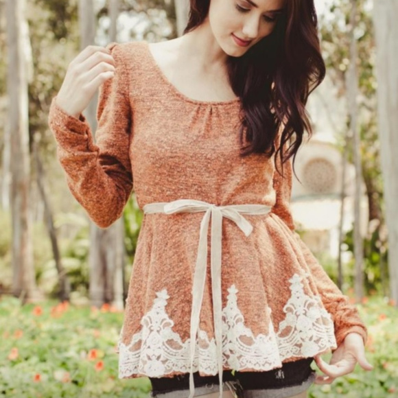 Anthropologie Dresses & Skirts - Anthro / A'REVE Brown Sweater Dress Crochet Lace